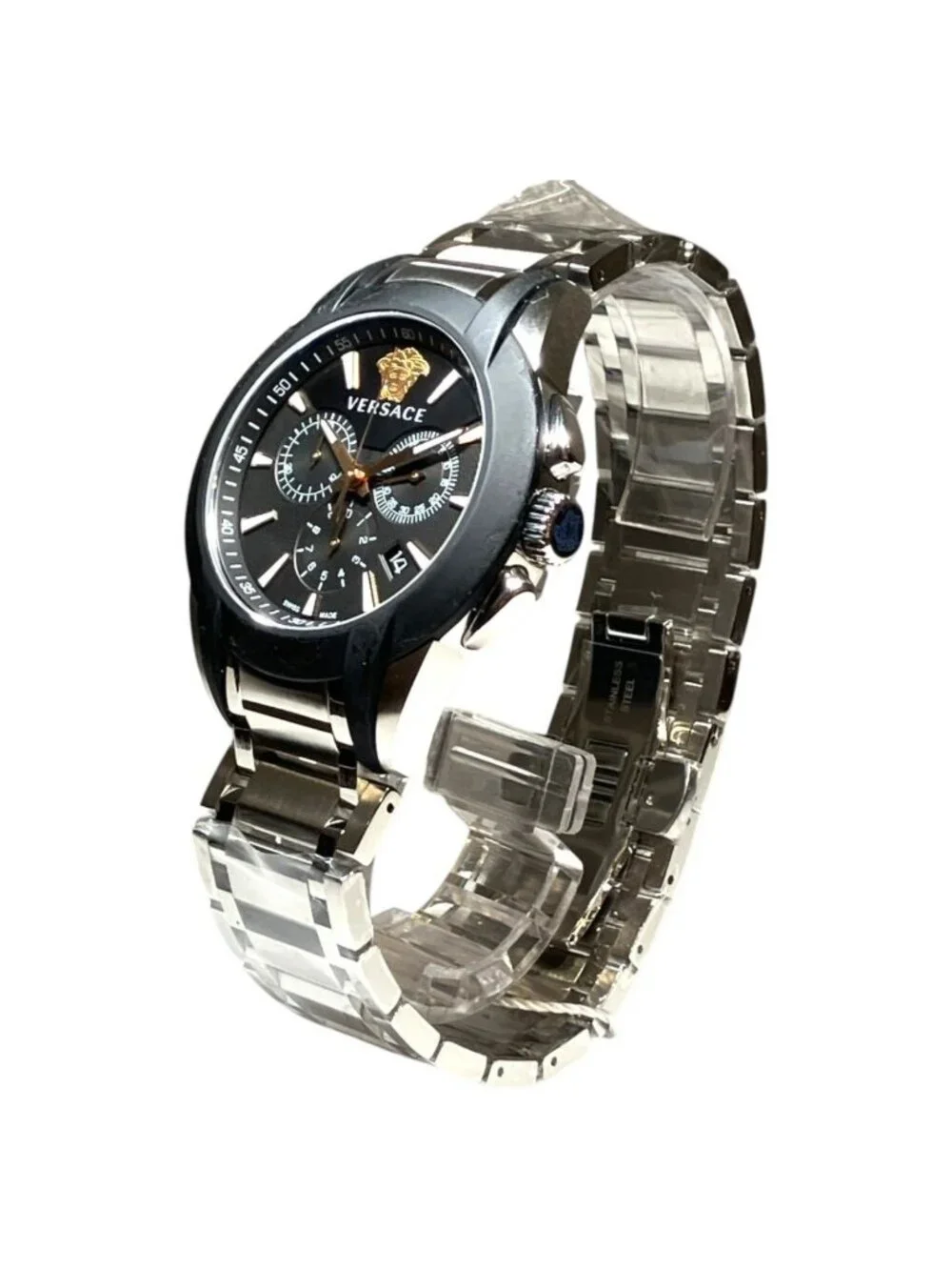Versace Character Chrono Watch SS Quartz Black Dial